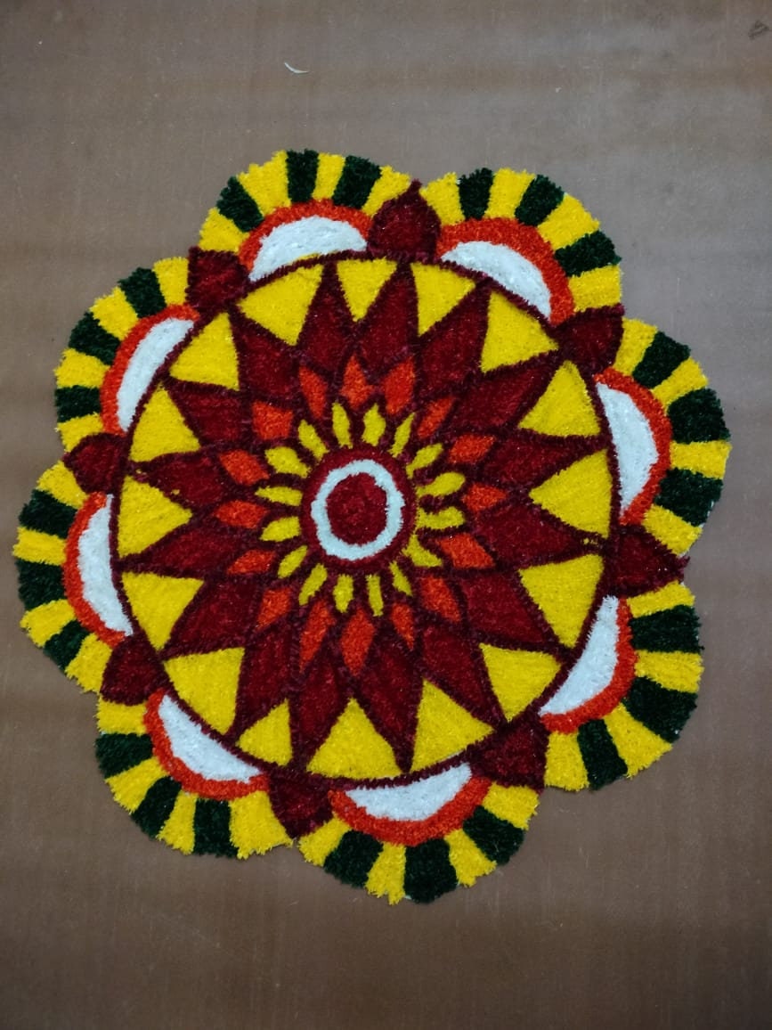 Rangoli mat Canvas base fur mat, fancy Yarn Antiskid Modern Rangoli Door Mat/Home Decoration/pooja room decoration/Festival decoration