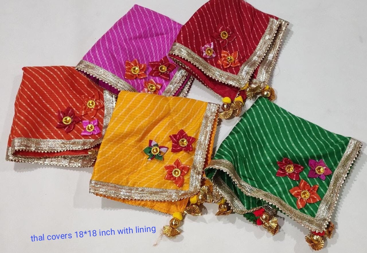 Pack Of 2 Indian Indian Thali Covers,Wedding Favors,Indian Handicrafts, Silk thali Covers, Return Favors Lap Cover Shagun Ceremony or Pooja.