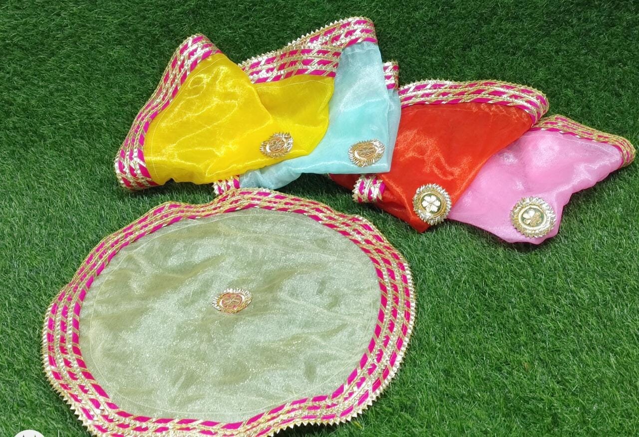 Pack Of 2 Indian Indian Thali Covers,Wedding Favors,Indian Handicrafts, Silk thali Covers, Return Favors Lap Cover Shagun Ceremony or Pooja.