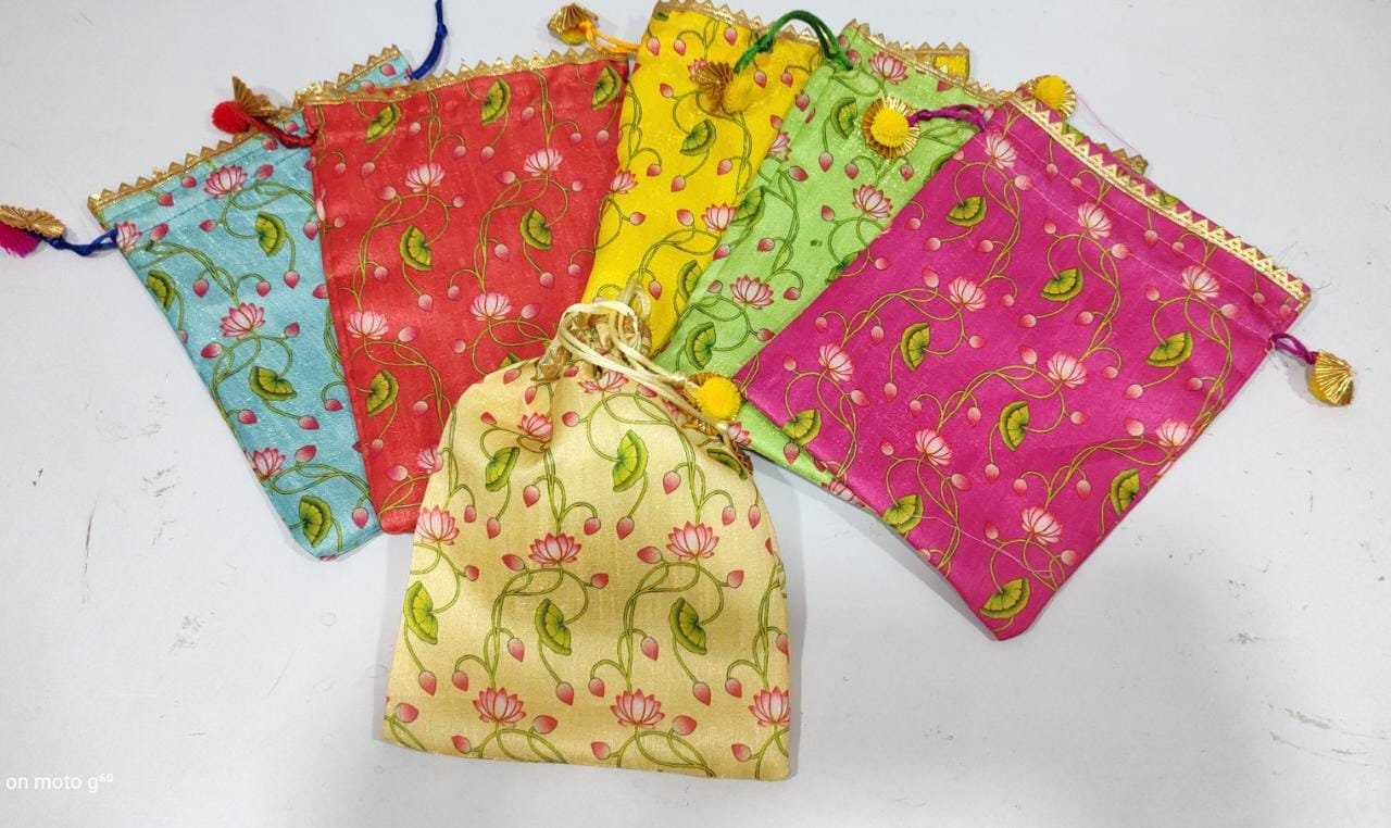 Lot of 100 Indian handmade women raw silk Potli bags/Evening /purse/ drawstring bags/party/mehendi/wedding handbags/giveaways/Return gift