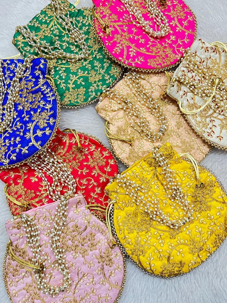 Lot of 200 Indian Handmade Women embroidered POTLI bag/purse/drawstring bags/party/mehndi/wedding handbag/giveaways/Return gift/Handmade bag