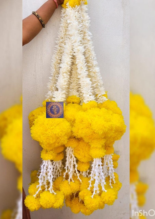 Marigold gajra ball hanging/Door Hanging Toran/valence/ganpati decoration/tempel/ Wedding decoration/marigold flower wall hanging- 6 pc set