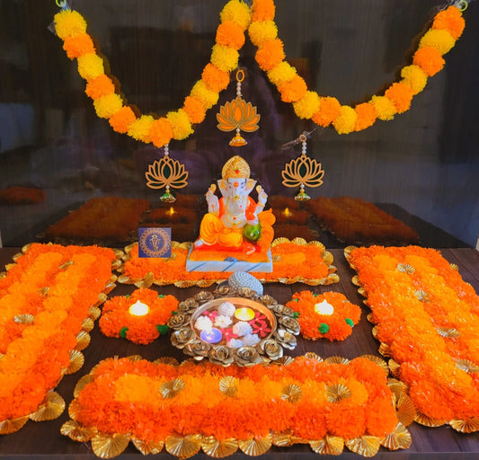 Marigold Toran/valence/ganpati decoration/backdrop/marigold flower toran/door hanging,Floral Hanging/Festival Diwali decoration- 12 pc set