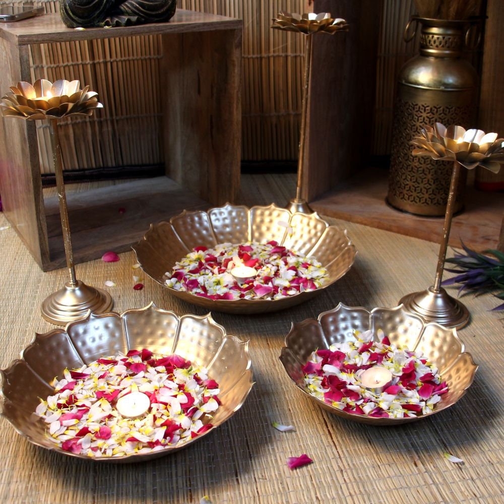 Diwali Gift Set of 3 Lotus Urli Bowl/Urli set/Urali/URULI/Festive Home Décor, Diwali Decor, Wedding Gift, DiwaliGift ,Size 10,12,14 inch