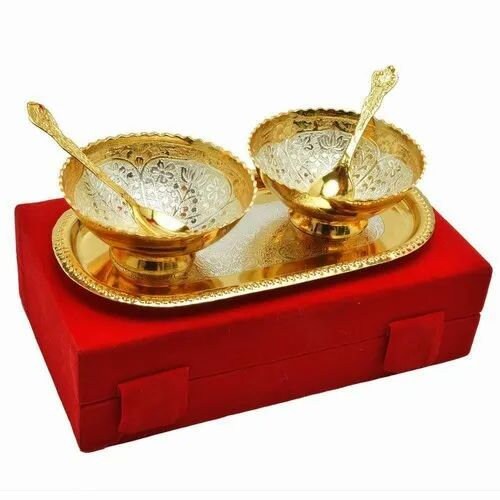 German Silver Gold Plated Bowl Set, Elegant Wedding & Anniversary Gift, Party Favor/Corporate Gift, Return Gift, Festivals Gift, Diwali Gift