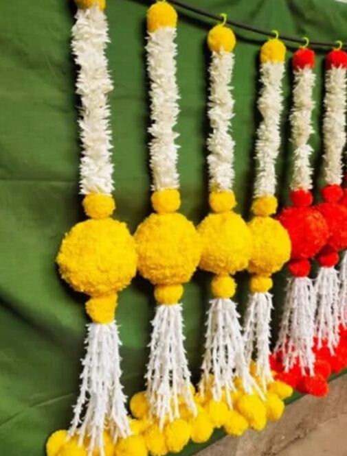 Marigold gajra ball hanging/Door Hanging Toran/valence/ganpati decoration/tempel/ Wedding decoration/marigold flower wall hanging- 6 pc set