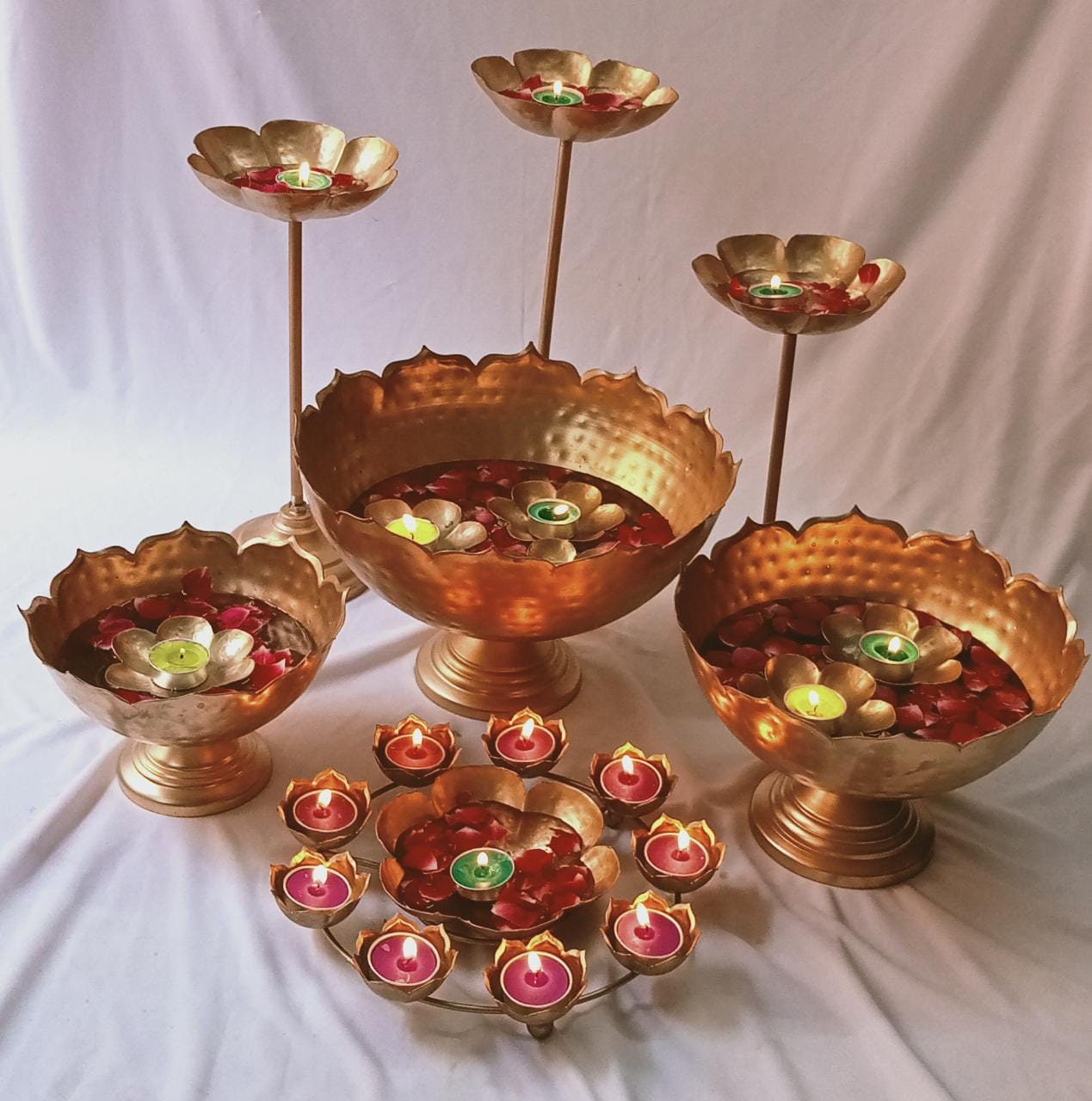 Iron Taj Urli/Urali/Iron urli with bowl/urli with stand/Uruli set/Christmas/Pooja/wedding Gift/CHRISTMAS/DIWALI GIFT/Home Decoration 9pc